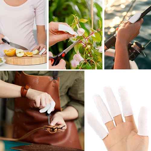 100 Pieces Cotton Finger Cots, Cloth Finger Sleeves with Elastic Rings Toe Sleeves Fingertips Protective Cover Thumb Protector Finger Tips Protector Comfortable and Breathable, Moisture Wicking