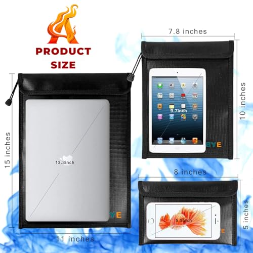 Upgraded Fireproof Waterproof Document Bag - 3 Pack Safe Money Bags with Zipper, Fire & Water Resistant Storage Organizer Pouch for Documents Holder,File,Cash,Passport,Tablet (Black)