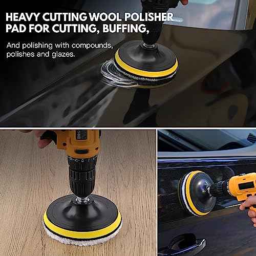 7 Pcs 3 Inch (80 mm) Wool Buffing Polishing Pad Car Polisher Buffer Drill Attachment with M10 Drill Adapter