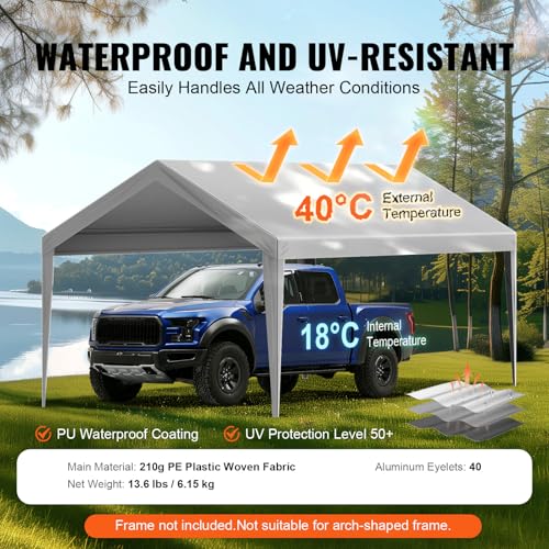 Gray VEVOR 10x20 ft Carport Replacement Canopy Cover Waterproof UV Shelter