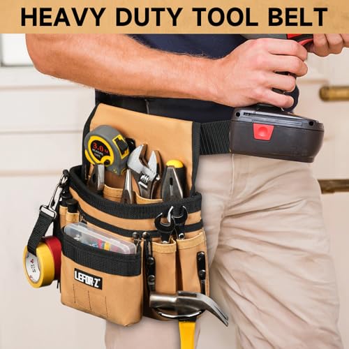 LEFOR·Z Black & Brown 14-Pocket Magnetic Tool Belt with Detachable Pouch for Electricians & Construction