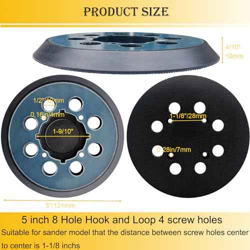 2 Pack Sander Pad for Dewalt Sander, 5" 8 Hole Hook and Loop Orbital Sander Pad Replacement for DeWalt DWE6421 6421K DWE6423 6423K DCW210B -4 Screw Holes Sanding Part for DeWalt DWE64233 & N329079