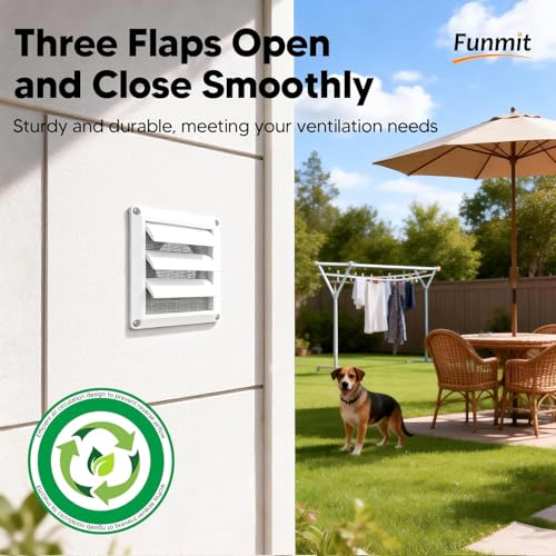 Funmit 4 Inch Outdoor Louvered Dryer Vent Cover with Screen, White