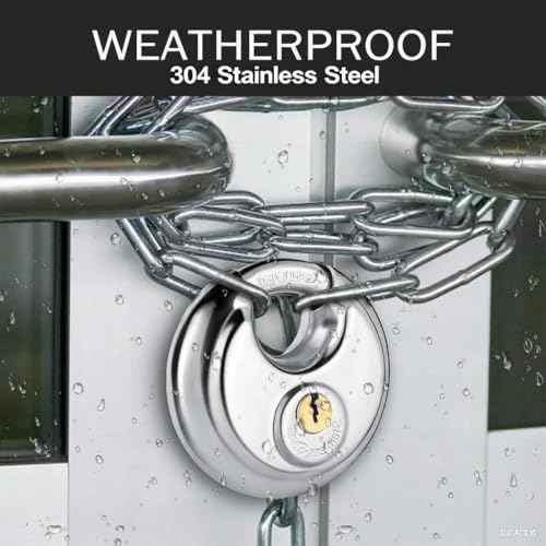 Vervida¢ç Keyed Padlock Stainless Steel Disc Lock with 3 Keys, 3/8 Inch Shackle 70mm, Heavy Duty Lock Outdoor Waterproof Storage Lock for Warehouse, Garage, Storage Locker, and Outdoors (1 Pack)