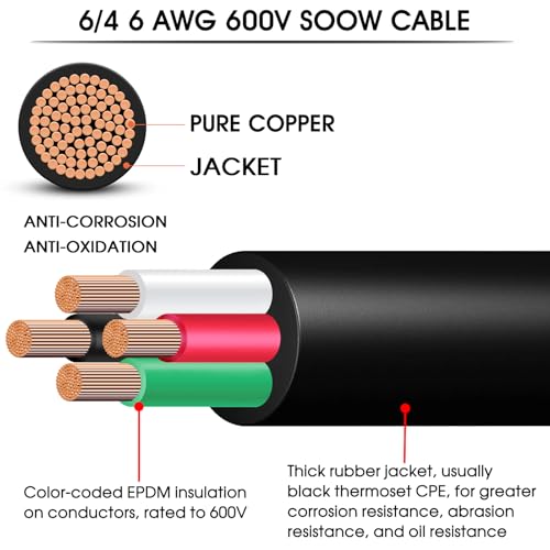 CLLOMAGY 6ft 6/4 AWG SOOW Power Cable 50 Amp 4-Conductor Heavy Duty Extension