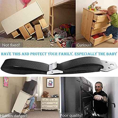 Heavy Duty Metal Anti Tip Straps - Adjustable Safety Furniture Wall Anchors for Baby Proofing Flat Screen TVs, Dressers, Bookcases, Cabinets - No Plastic Parts - Pack of 2