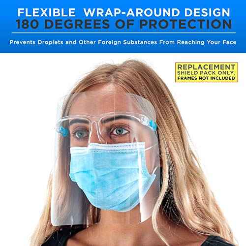 TCP Global Salon World Safety Replacement Face Shields Only (Pack of 10), Glasses Frames Not Included ? Fits Most Brands, Ultra Clear, Full Face, Protect Eyes Nose Mouth, Anti-Fog PET Plastic, Goggles