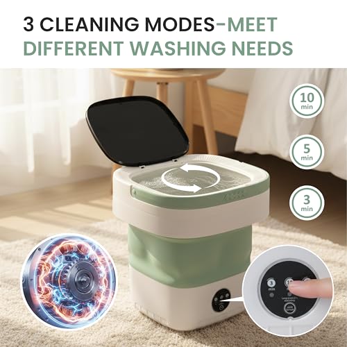 Simple Deluxe 16L Green Portable Foldable Washing Machine with Spin Basket and 3 Modes