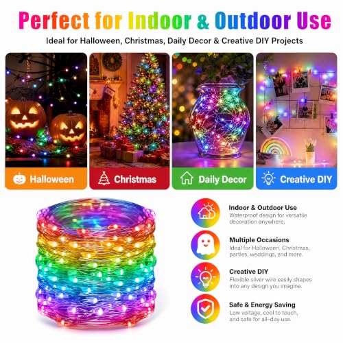Dazzle Bright RGB Color Changing Fairy Lights 40FT Battery & USB Operated 2 Pack Waterproof Indoor Outdoor String Lights