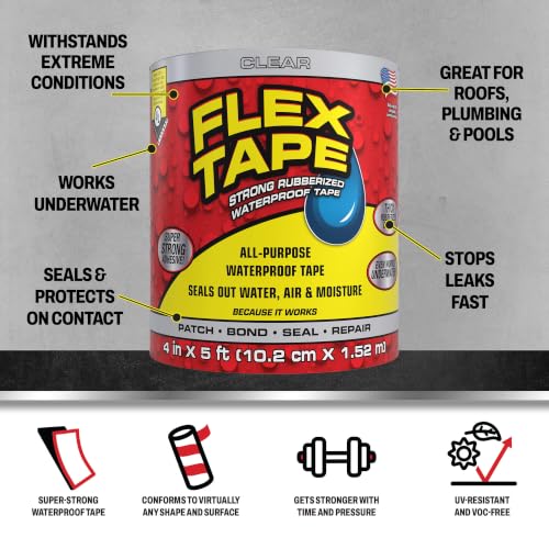 Flex Tape Clear Waterproof Rubberized Repair Tape 4 in x 5 ft - 1 Pack