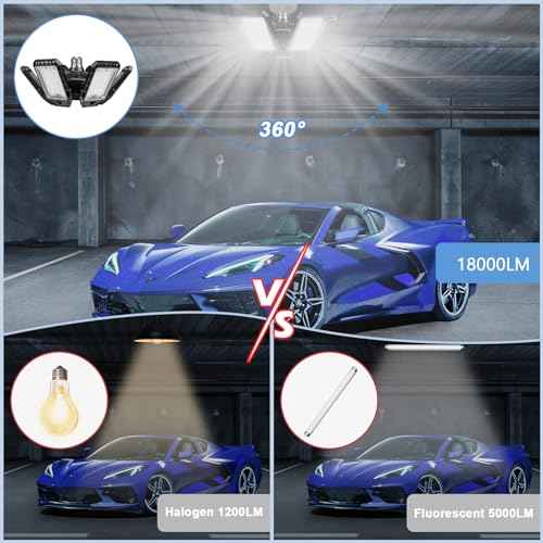 LED Garage Lights Bulb 2 Pack 180W 18000LM 6500K Led Shop Light with 6 Plus 1 Deformable Panels Basement Barn Ceiling Lights for E26/E27