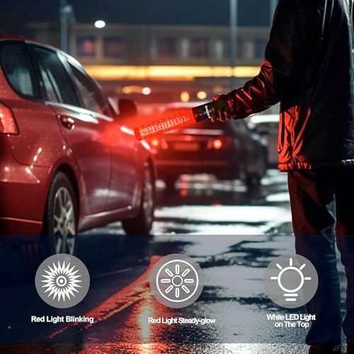 2 Pack Rechargeable Traffic Wand, 10 Inch Traffic Control Baton with Magnet, Safety Light Wand with White LED on Top, Air Marshaling Wand with 3 Flashing Modes