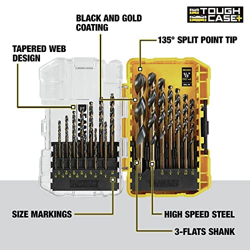 DEWALT 21 Pc High Speed Steel Drill Bit Set, Black & Gold Coated, 135° Split Point, One Size