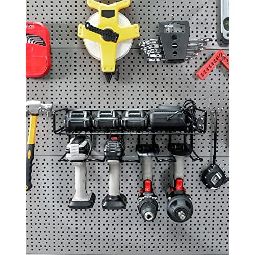 Heavy Duty Tool Organizer, 16"W x 7.48"H x 5.51"D, 4 Wall Mount Anchors, 3.95" Between Slots, Sturdy Steel Construction, Ideal for Power Tools