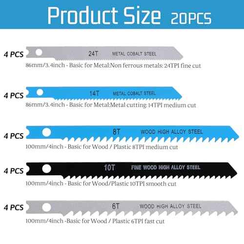 20PCS Jig Saw Blade Set Assortment for Wood Universal Jig Saw Blade Set for Wood U-Shank Plastic and Metal Cutting Jigsaw Blades Fit Vast Majority U Shank Jigsaws, 6T 8T 10T 14T 24T