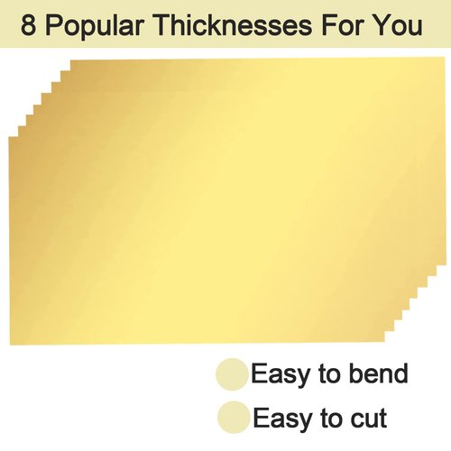 8 Pieces Brass Sheet, Brass Shim Stock Assortment, 6" Length x 3" Width, 0.001", 0.002", 0.004", 0.006", 0.008",0.012", 0.016", 0.02" Thickness, Metal Shim Stock
