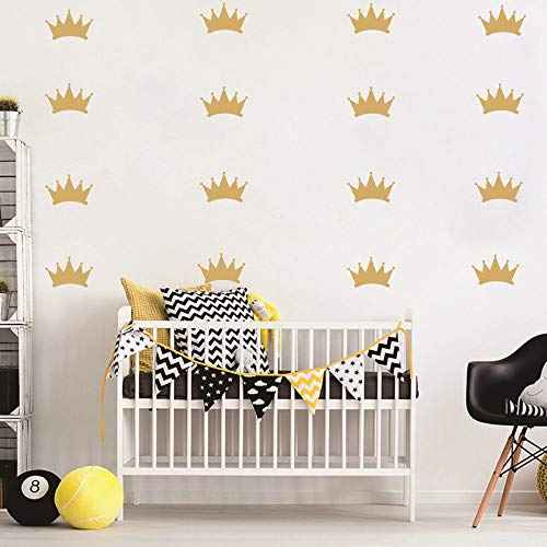 48 pcs Princess Crown Wall Stickers ? Vinyl Art for Girl¡¯s Room, Nursery Room, Baby Bedroom Decor, Removable Wall Mural for Kids, Little Princess Wall Decor (Gold)
