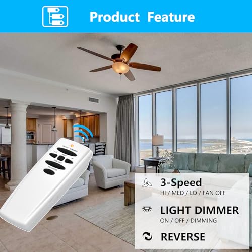 CENMING Replacement Remote for Hampton Bay Hunter UC7078T FAN-HD with Reverse (303.9MHz) – 3-Speed Wall Mount