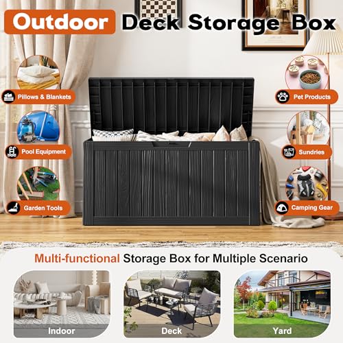 NBYSGO Striped Black 85 Gallon Outdoor Resin Storage Box with Lockable Lid