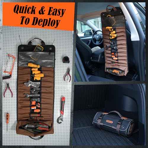 WELKINLAND 23-Pocket Canvas Tool Roll, Heavy-Duty Tool Wrap Roll, Waterproof Canvas Roll Up Tool Bag, 14'' Tool Roll Bag Organizers, Easy-Access Screwdriver Roll Up Pouch