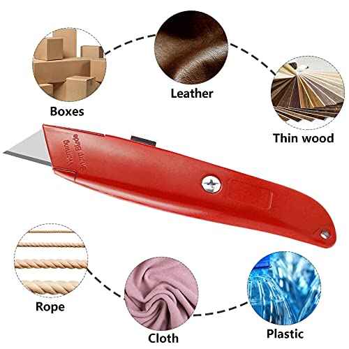 DIYSELF 2Pack Utility Knife Box Cutter Retractable Razor Blade Heavy Duty Box Cutters Exacto Knife PVC Pipe Cutter (Red)