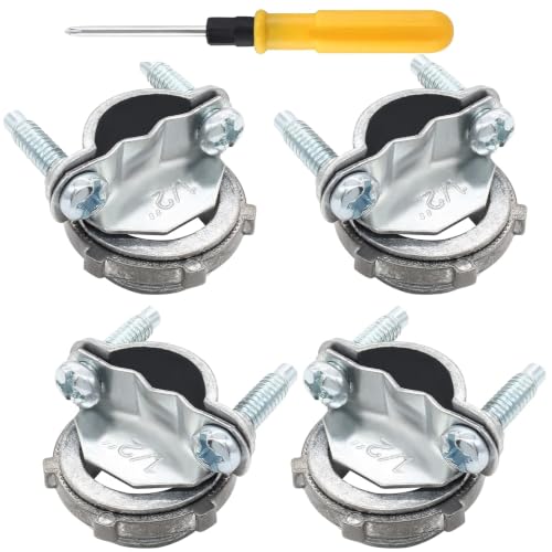 1/2 Inch Clamp Cable Connectors Set with Screwdriver - 4 Pcs, Zinc Alloy, Durable Electrical Fittings
