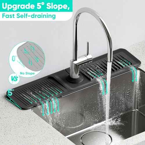 24 Inch Longer Faucet Mat for Kitchen Sink, 5¡Æ Slope Fast Self-draining, Kitchen Sink Splash Guard Silicone Sink Faucet Mat Splash Guard Kitchen Sink Area Tidy Splash Faucet Guard Draining Mat