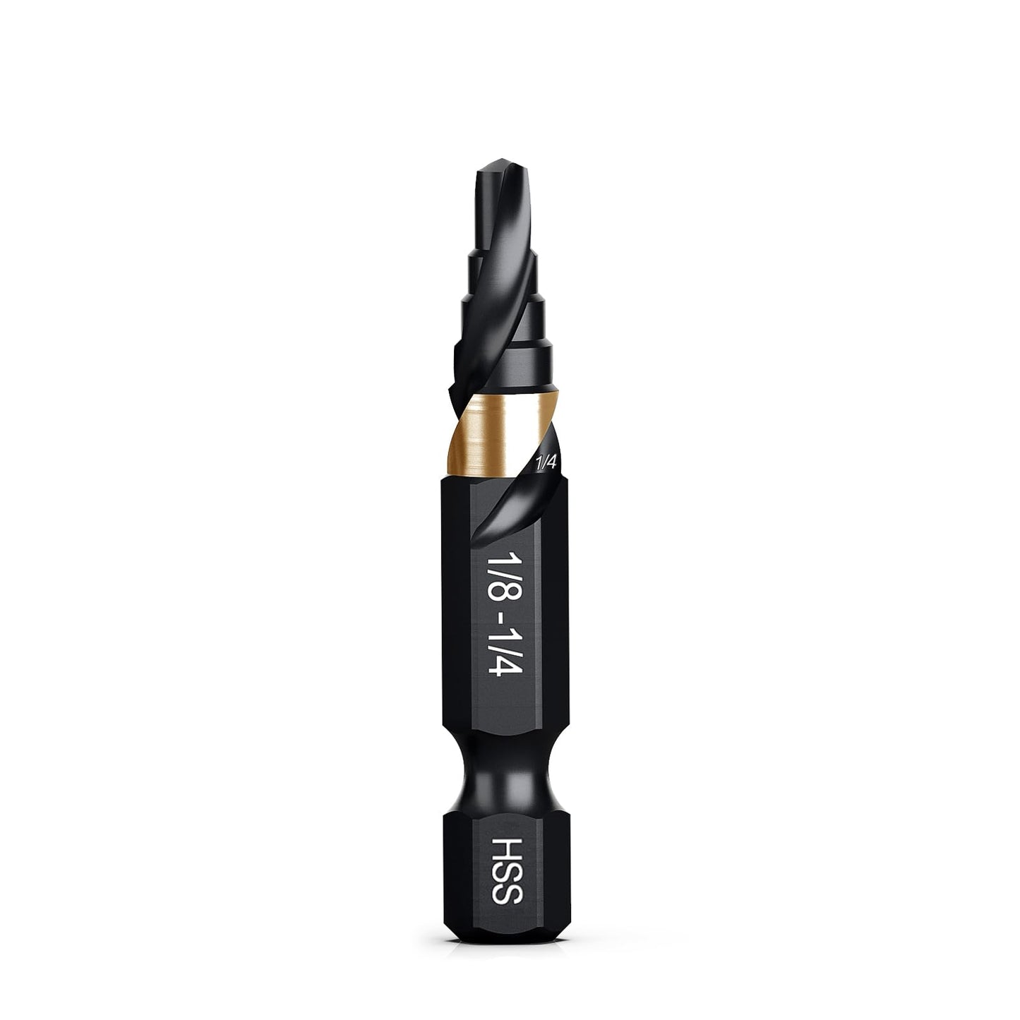 THINKWORK Step Drill Bit, HSS Single Size Step Drill Bit 1/8"-1/4", Mini Portable Unibit, 1/4" Hex Shank Step Bits for Soft Metal, Steel, Wood, Plastic