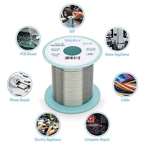Weller WSW SnPb (T0051403099) Solder Wire, Dia: 1.0 mm / 0.039 in, Wt: 100 g / 3.527 oz, Alloy Sn60Pb40, Flux content 2.2%