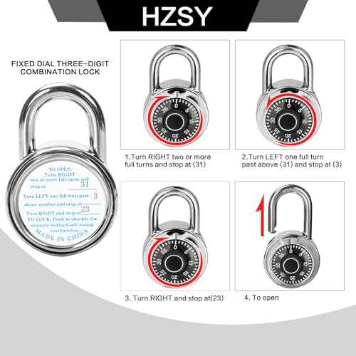 Combination Padlock 1 Pack, Fixed Dial Combination Padlock with Different Combinations, 2 in. Wide. Black Turntable, Lock for Gym & Locker, School, Toolbox, and More