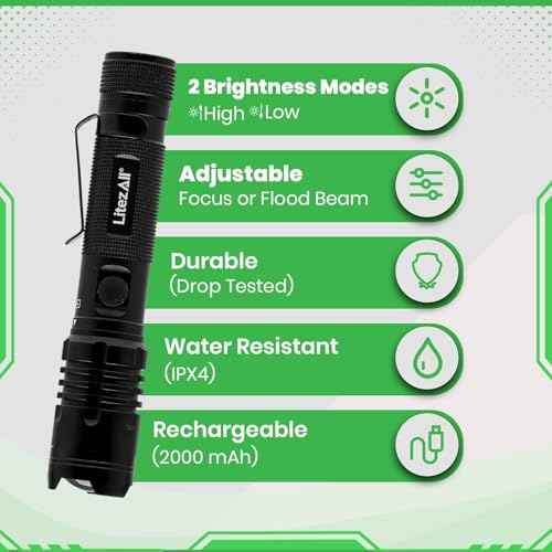 LitezAll 1000 Lumen Rechargeable Flashlight ? USB Flashlight Rechargeable Pocket, Power Bank, High/Low Modes, Compact Flashlight with Charging Cable Included
