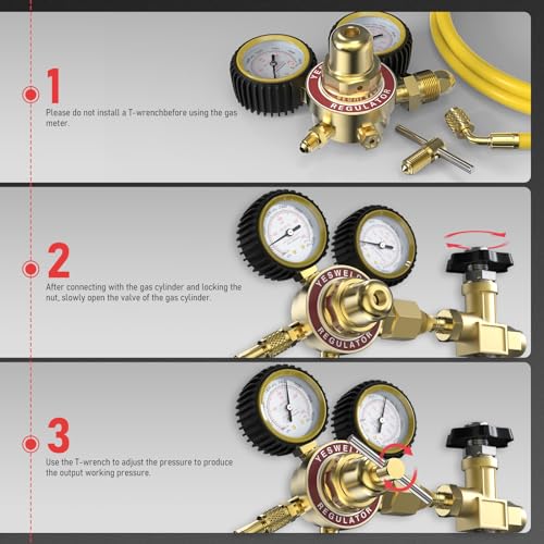 YESWELDER Nitrogen Regulator with Hose, 0-600 PSI and 0-4000PSI Output Pressure, CGA580 Inlet Connection and 1/4" male flare fitting