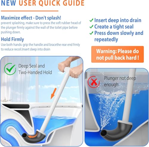 White Wall-Mounted Toilet Plunger with Holder | Upgraded Dual Handle Design