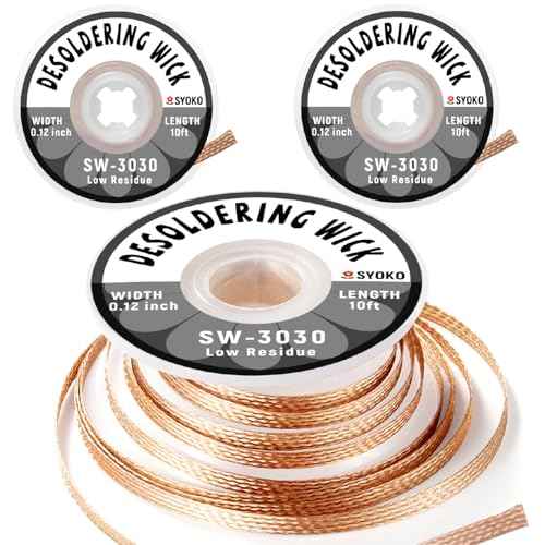 SYOKO 3 Pack Desoldering Wick, Braid Length 10ft/3M Width 3.0mm, No-Clean Solder Remover Wick, Used to Remove the Solder and Disassemble Electronic Components - (SW-3030)
