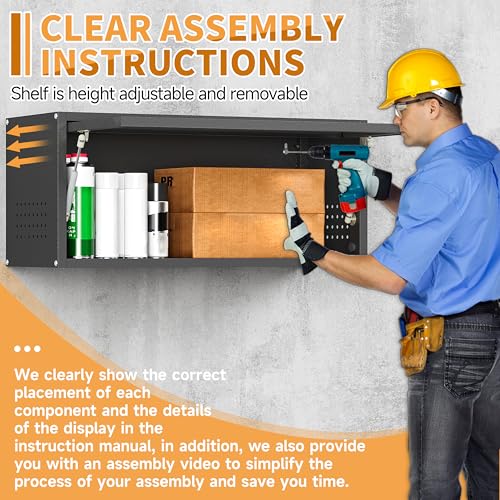 Firstsky 13.8" Black Wall Cabinet with Up-Flip Door, Pegboard Sides, Heavy-Duty Steel Garage Storage