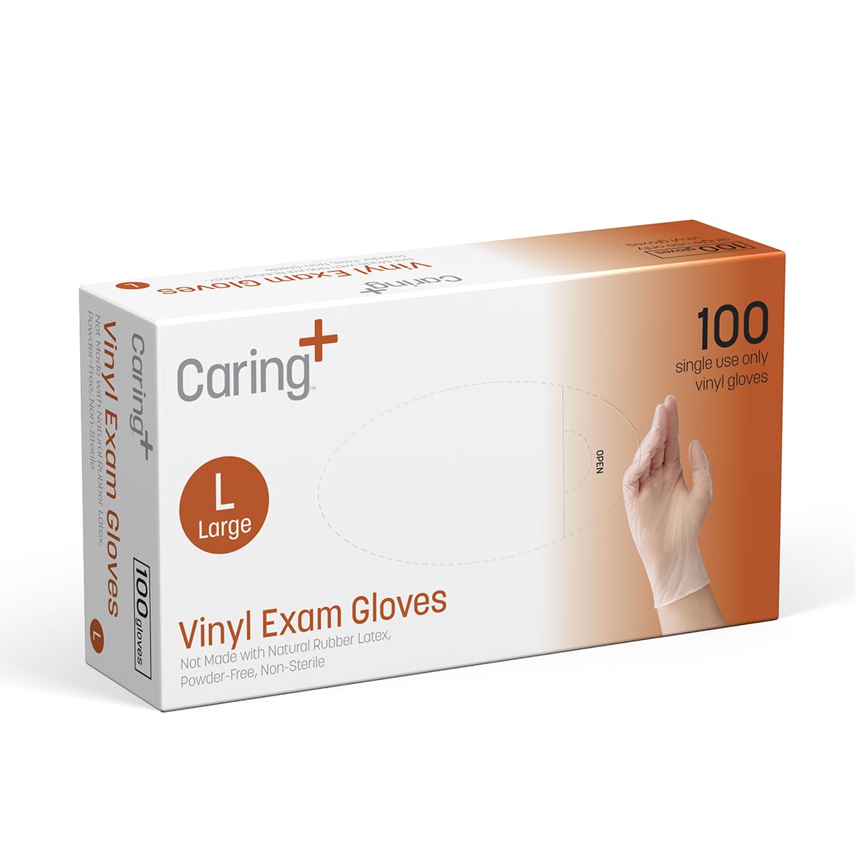 Caring Vinyl Exam Gloves (Medium, 100ct), Powder Free and Not Made with Natural Rubber Latex, Gloves for Medical Use, First Aid, Food Prep and More