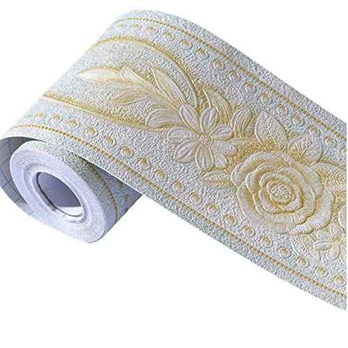 Simplemuji Self Adhesive 5 Meters Green Peony 3D Peel and Stick Waterproof Wall Border Easy to Apply 4 Inch by 16.5 Feet
