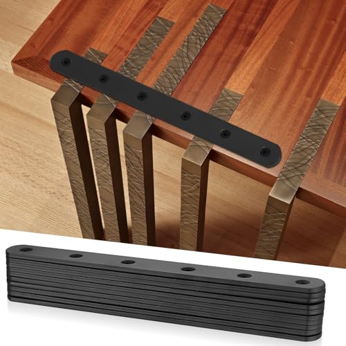 200x20mm Black Heavy Duty Metal Straight Braces Pack of 10 - Repair Plates for Wood & Furniture
