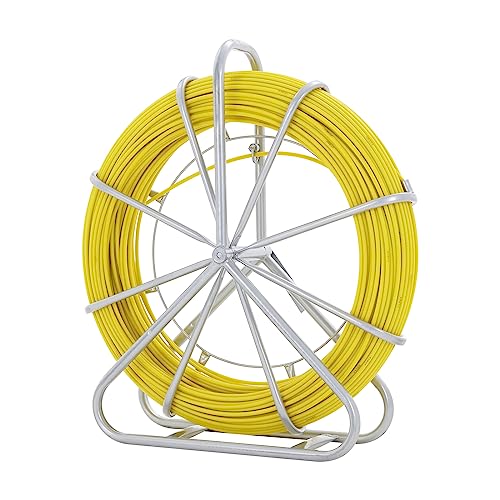 VEVOR Fiberglass Fish Tape 425 FT x 1/4 inch, Fish Tape Duct Rodder Puller with Durable Steel Stand, Non-Conductive Fishtape Wire Cable Running Rod for Walls, Floor and Electrical Conduit