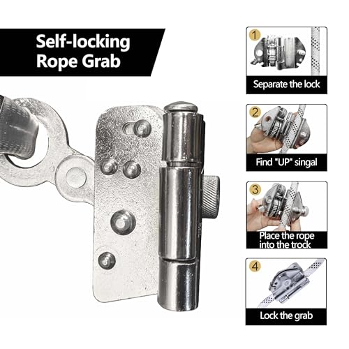 Rope Harness Safety Lanyard, 50ft Vertical Roofing Rope with Grab, Fall Protection Lanyard Tree Climbing Line Kit