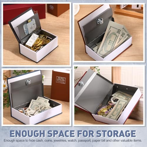 Weysat 4 Packs Diversion Book Safe with Key Lock Secret Metal Safe Box Portable Hidden Lock Box Fake Book Concealment Furniture Multiple Size for Money Jewelry