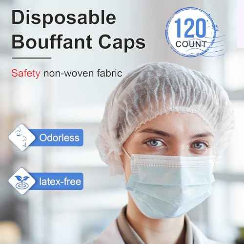 TaShow 120 Pcs Disposable Bouffant Caps, 21 Inches Hair Nets for Women and Men, Polypropylene Non-Woven Hair Nets for Food Service Workers, Labs, Hospital, Salon, Kitchen (White)