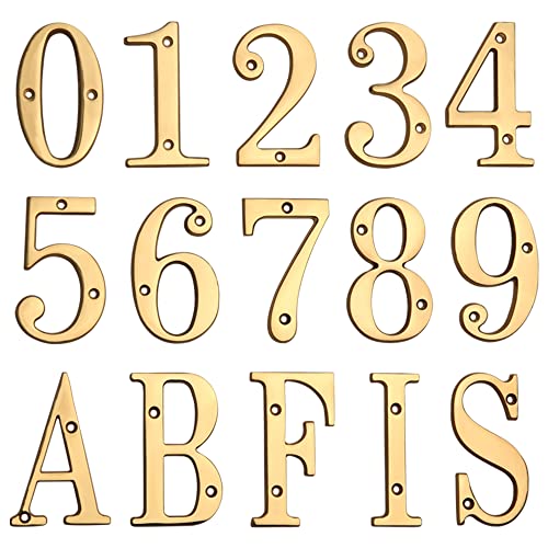 HASWARE Brass House Number Sign 4 Inch Modern Curvy Address Plaque with Screws - Brass Finish