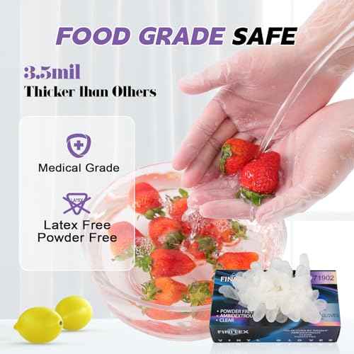 FINITEX Clear Vinyl Gloves Disposable Gloves Food Safe Latex-Free Food Prep Exam Gloves Box of 100/1000