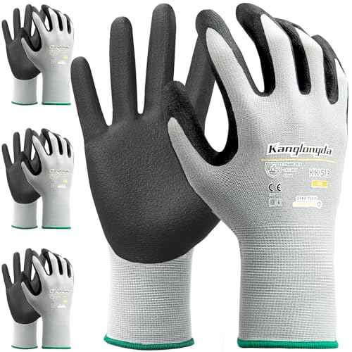 3-Paris Medium Work Gloves for Men and Women, Nitrile Coated Safety Protective Gloves with Grip, Ideal for Gardening, Warehouse, Mechanic, Light Duty Construction Work
