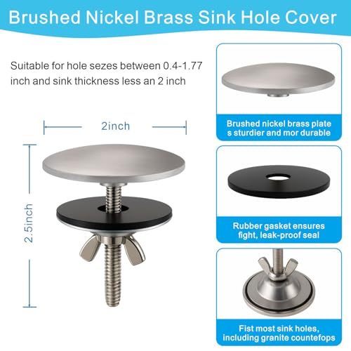 Brushed Nickel Kitchen Sink Hole Cover Brass Faucet Hole Plug for Sink Sprayer