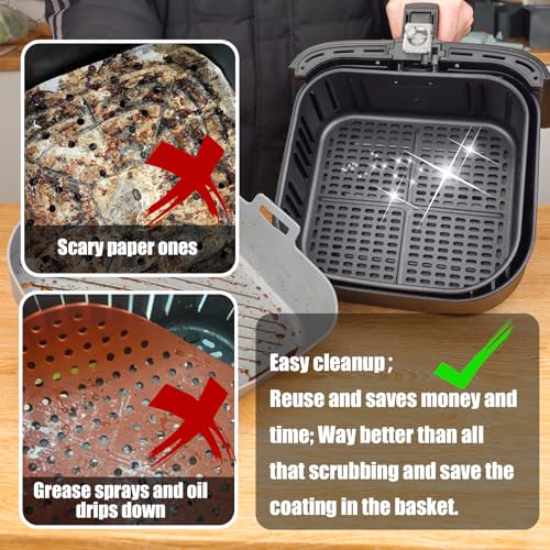 Golden Associate 8'' Silicone Liner for Air Fryer - 2 Pcs, Square, Non-Stick Food-Grade