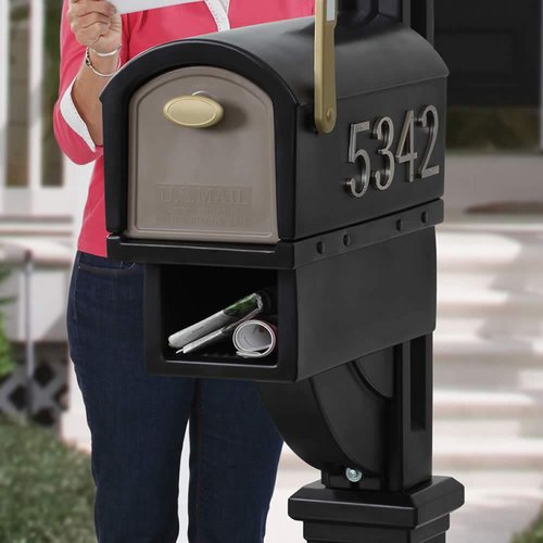 Step2 Mailmaster Hudson Mailbox & Post, Weather Resistant, Large Outdoor Mailboxes, Made of Durable Plastic, Easy to Install, Flag Included, Black