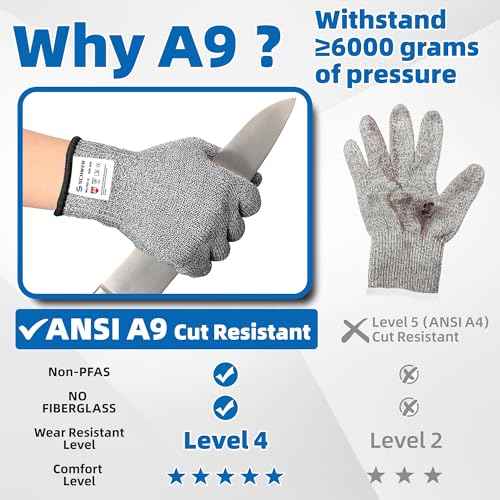 Schwer SlicePro ANSI A9 Cut Resistant Gloves, Food Grade Reliable Cutting Glove, Mandoline Gloves for Kitchen Meat Cutting, Oyster Shucking, Fish Fillet Processing, Non-PFAS, PR1501-G, L
