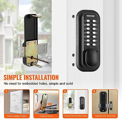 VEVOR Black Mechanical Keyless Entry Door Lock, 14-Digit Keypad, Outdoor Gate Lock Set